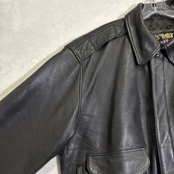 US Wings Men’s Black Leather Bomber Flight Jacket Size XXL - Picture 15 of 16